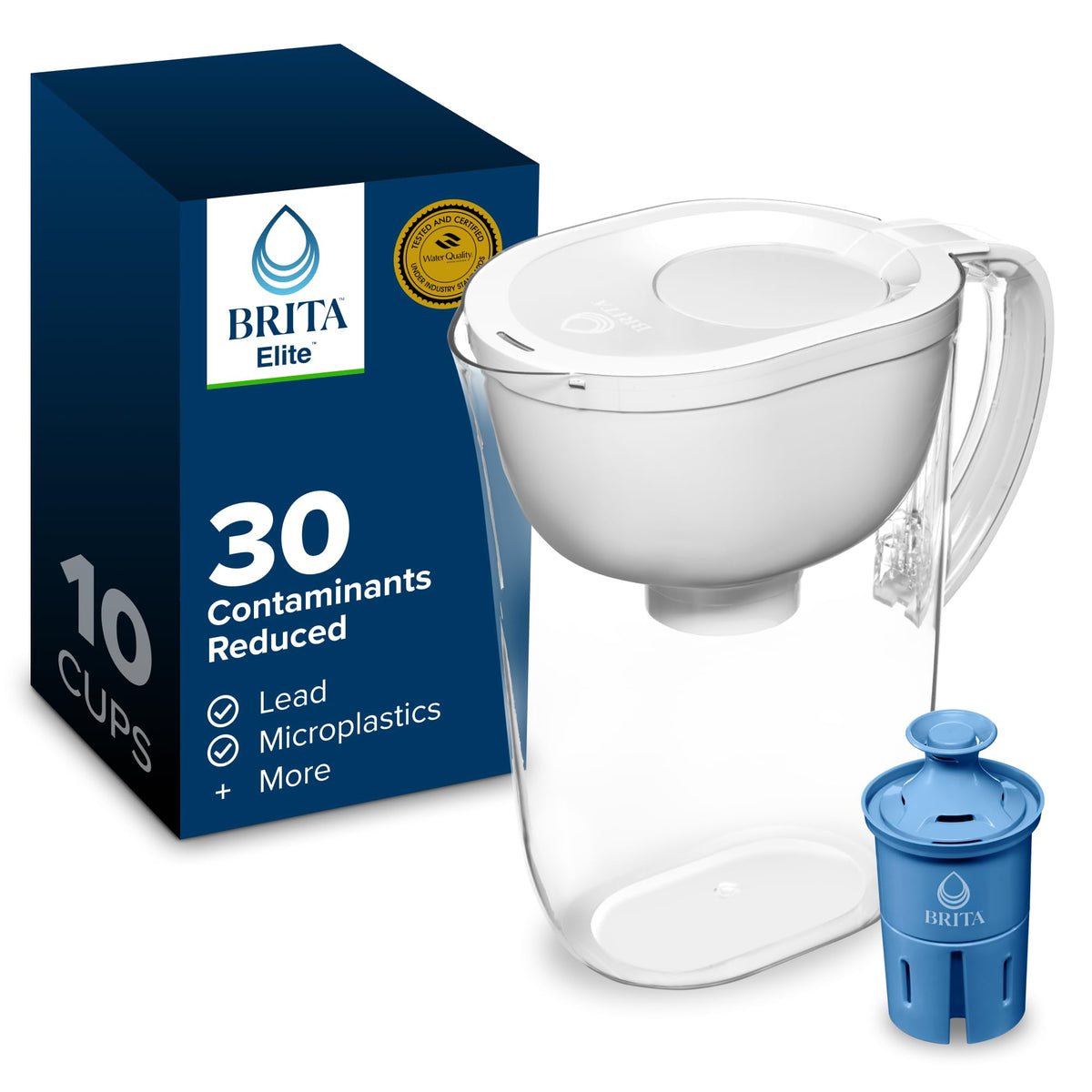 Brita Everyday Elite Water Filter Pitcher, Removes 99% of Lead, Includes 1 Filter, 10-Cup Capacity, Black