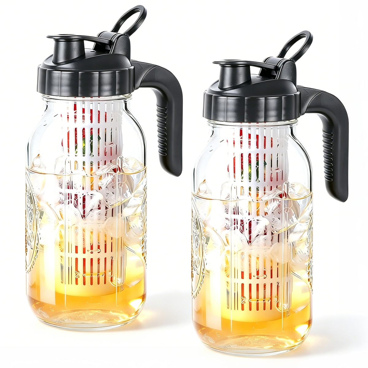 Glass Mason Jar Pitcher with Fruit Infuser 64oz Glass Pitcher with Lid