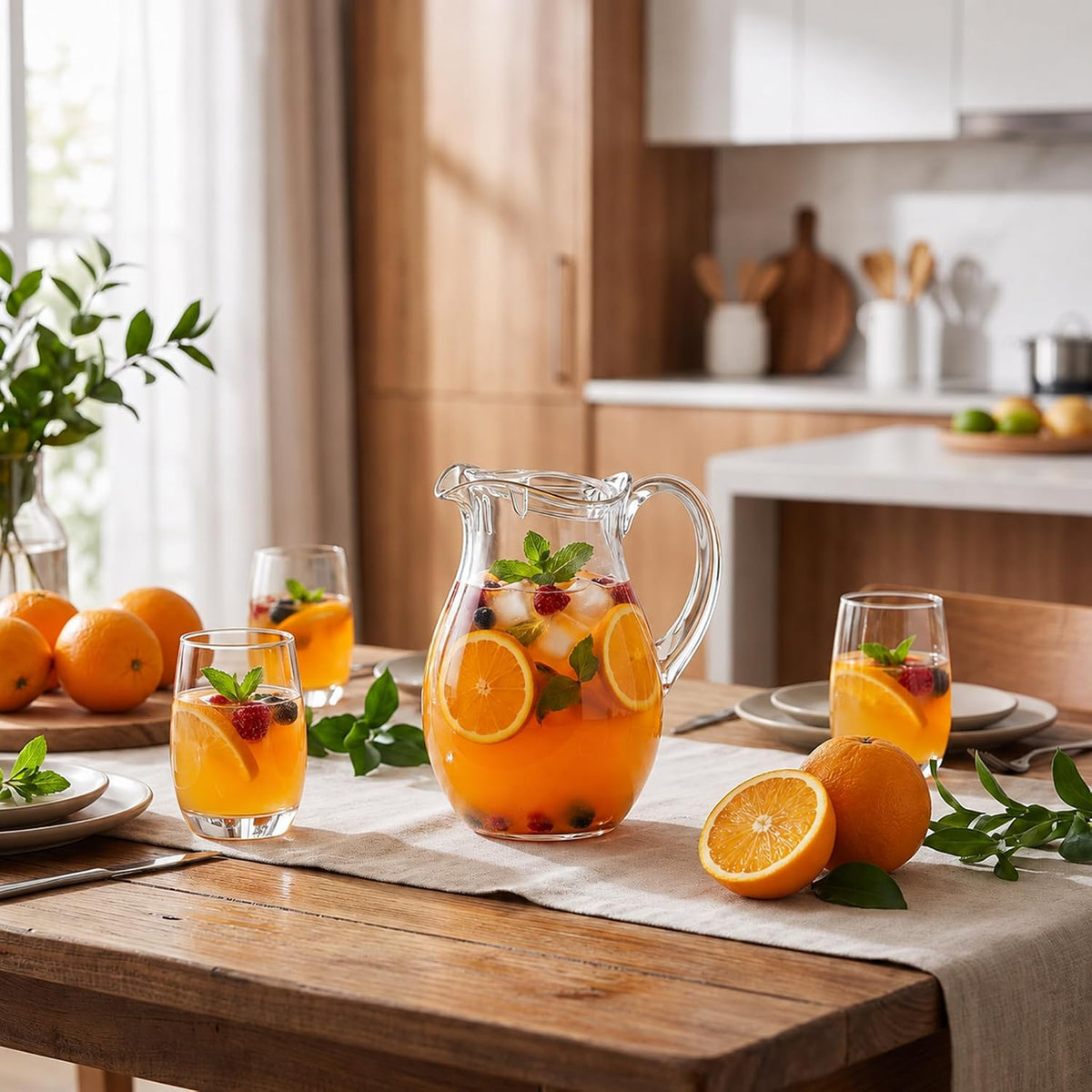 Clear Acrylic Pitcher with Lid (72 oz), Unbreakable Plastic Water Pitcher with Handle, Fridge Jug, BPA-Free, Shatter-Proof, Great for Iced Tea, Sangria, Lemonade, Juice, Milk, and More