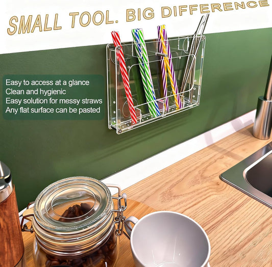 Straw Holder for Cabinet Door & Wall – Acrylic Straw Organizer Storage Box for Reusable Straws, Coffee Sticks, Space Saving Kitchen Organizer