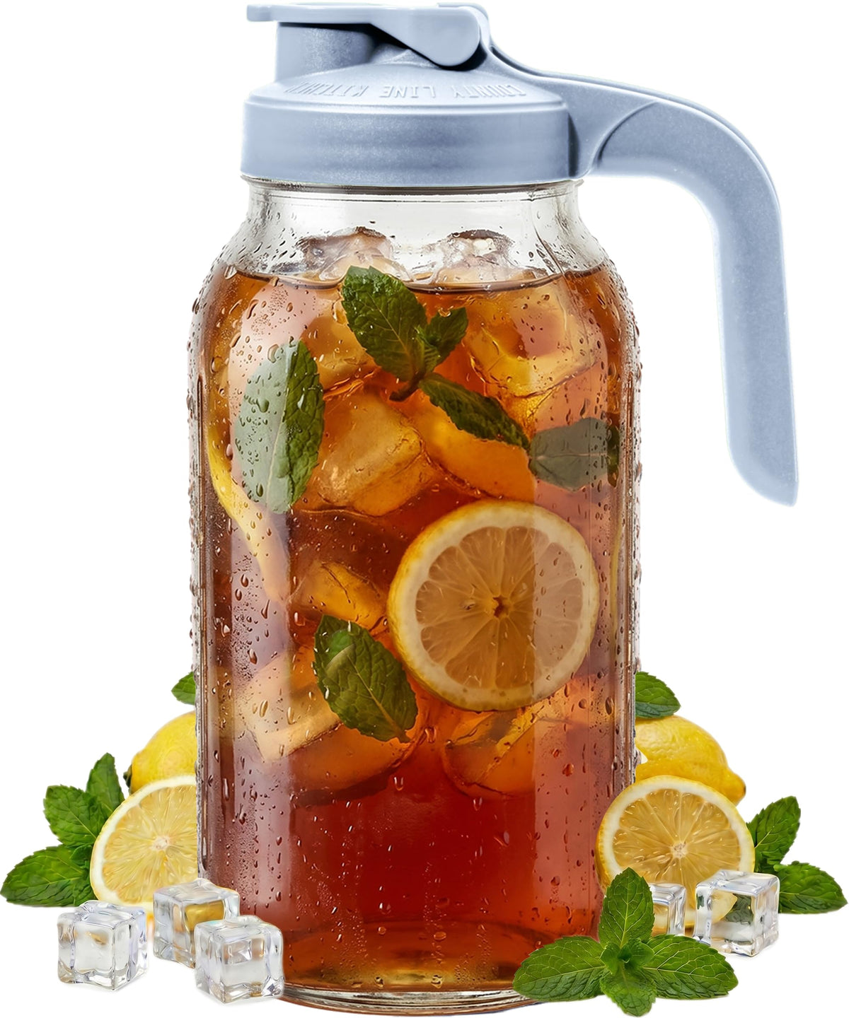 County Line Kitchen 64 oz Mason Jar Glass Pitcher With Lid - Gray