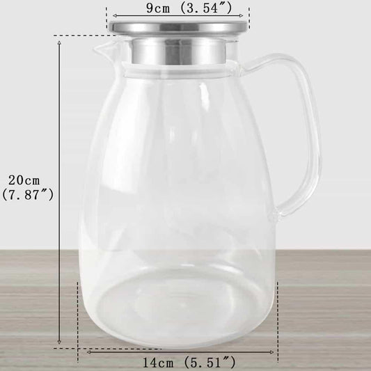 Glass Pitcher with Lid and Handle, 68 oz Heat-Resistant Borosilicate Carafe