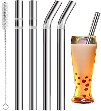 Vinaco 6 Pcs 0.5" Wide Bore Reusable Stainless Steel Metal Smoothie Straws