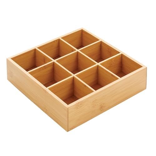 mDesign Slim Bamboo Wood Compact Food Storage Organizer Bin - 3 Divided Sections - Holder for Seasoning Packets, Pouches, Soups, Spices, Snacks - Natural