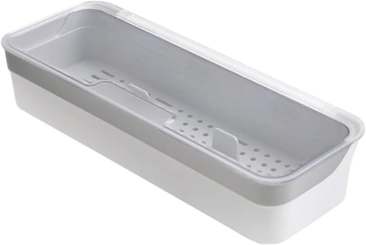 Plastic Kitchen Drawer Organizer with Lid and Drainer Stackable Utensil Holder for Countertop Silverware Tray Flatware Organizers - 13x4.7x2.4 Inch Spatula Cutlery Storage Box
