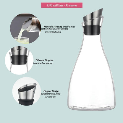 Purefold 50 Oz Borosilicate Glass carafe with Lid 1.5 Liter Glass Pitcher