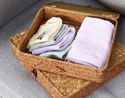 Seagrass Storage Basket Box with Lid, Natural, Set of 2