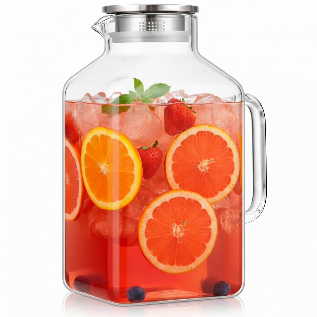 1 Gallon/3.8L Glass Pitcher with Lid and Spout, Borosilicate Glass