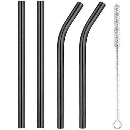 Vinaco 4 Pcs 0.35" Wide Bore Reusable Stainless Steel Metal Smoothie Straws