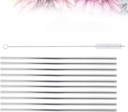 11pcs Reusable Stainless Steel Drinking Straws Set