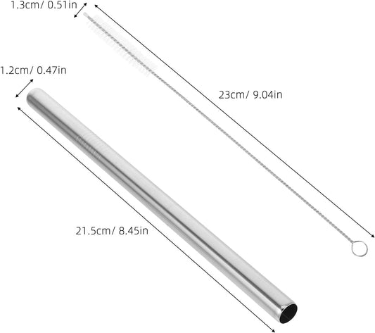 Drinking Straws Set 215x12mm with Cleaning Brush Stainless Steel