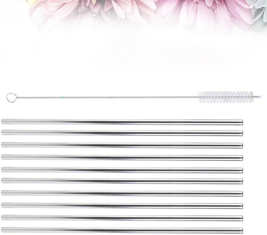 Stainless Steel Reusable Drinking Straws with Brush Straight 11pcs