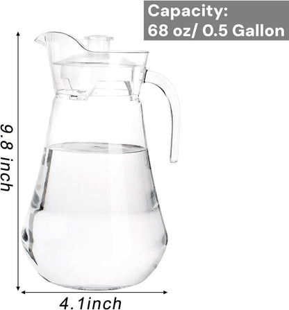 SOUJOY 2 Pack Plastic Pitcher, 68Oz Clear Iced Water Jug with Lid and Handle, Heat Resistant BPA-Free Tea Pitcher for Lemonade, Juice, Milk, Cold or Hot Beverage