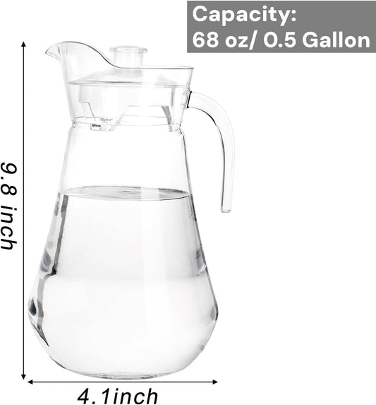 SOUJOY 2 Pack Plastic Pitcher, 68Oz Clear Iced Water Jug with Lid and Handle, Heat Resistant BPA-Free Tea Pitcher for Lemonade, Juice, Milk, Cold or Hot Beverage
