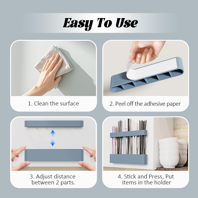 Silicone Straw Holder with 6 Slots for Cabinet Fridge Cupboard Door (Blue)
