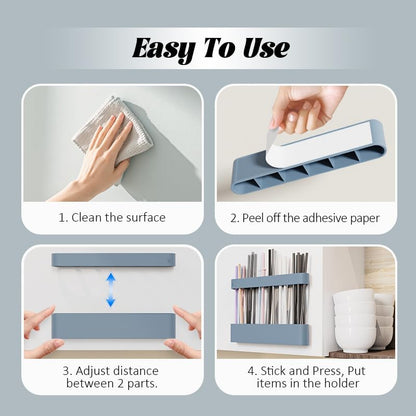 Silicone Straw Holder with 6 Slots for Cabinet Fridge Cupboard Door (Blue)