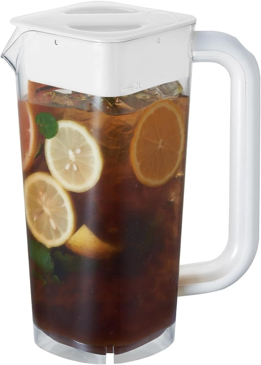 CURTA 1 Pack 2 Liters/68 oz Plastic Pitcher with Lid & Handle for Kitchen,ICED JUICE and Coffee Carafe Beverage Serveware, Acrylic Water Jug for Hot/Cold Drinks&lemonade