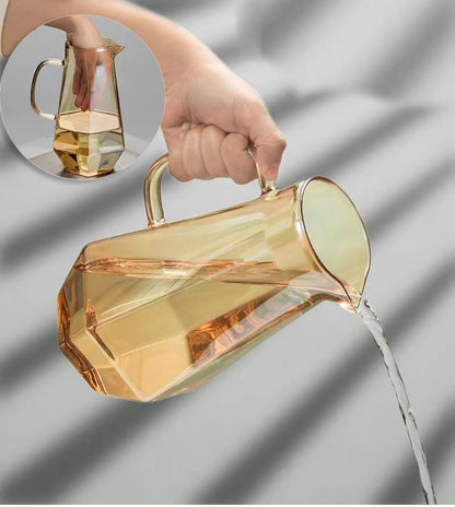 1.7 Liter/58oz Glass Pitcher with Lid Water Carafe Jug with Spout Handle for Hot/Cold Water Tea Beverage (Gold 1-Glass Pitcher)