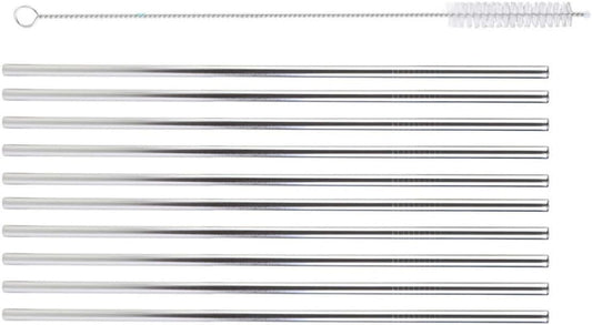 11pcs Straight Drinking Straws Brush Set Stainless Steel Reusable