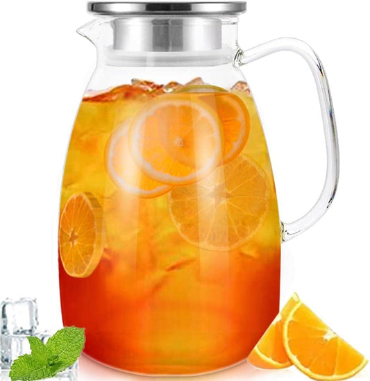 Glass Pitcher with Lid and Handle, 68 oz Heat-Resistant Borosilicate Carafe