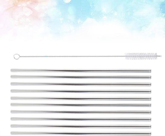 11pcs Reusable Stainless Steel Drinking Straws Set
