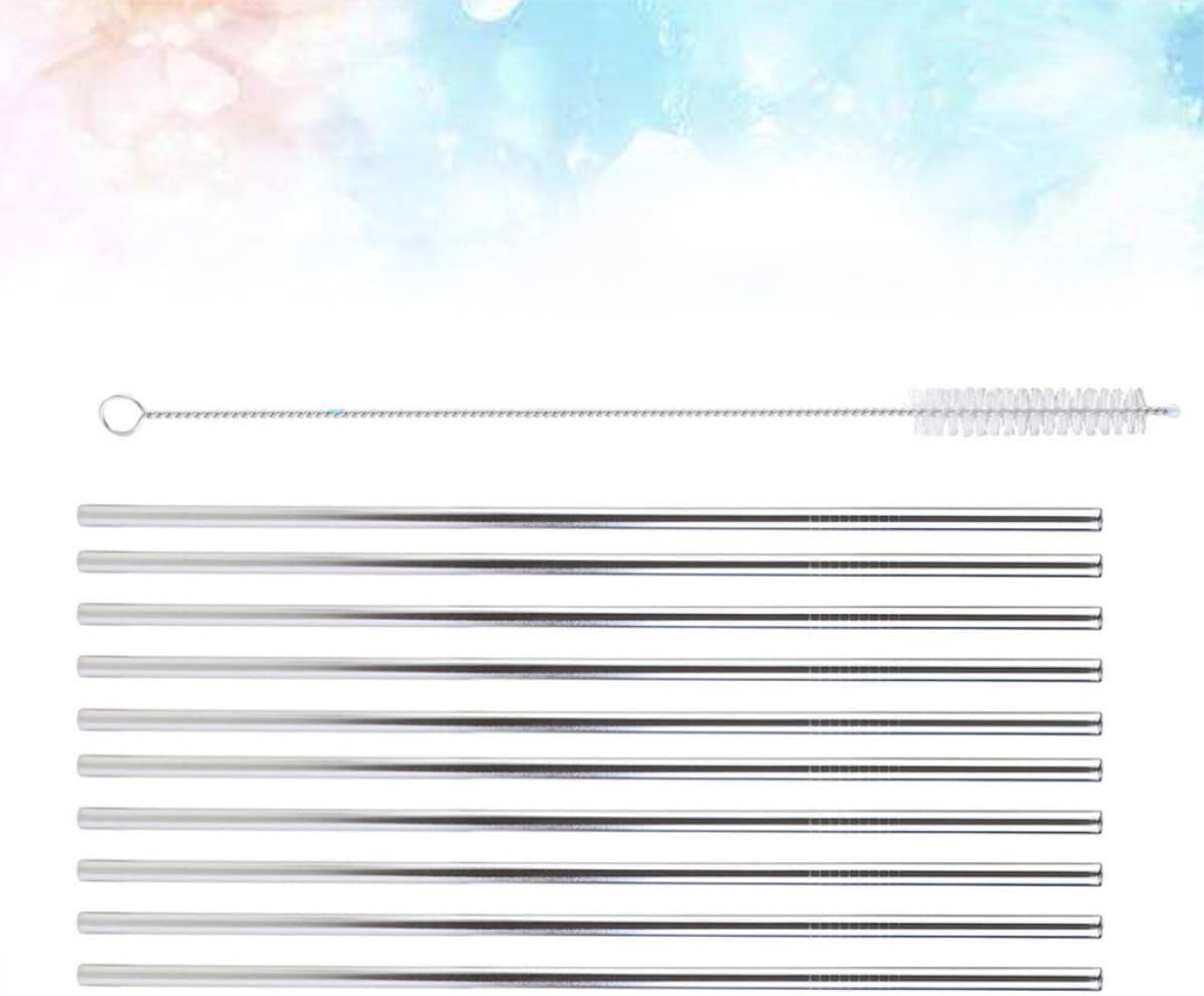 11pcs Stainless Steel Drinking Straws Brush Reusable Straight Set