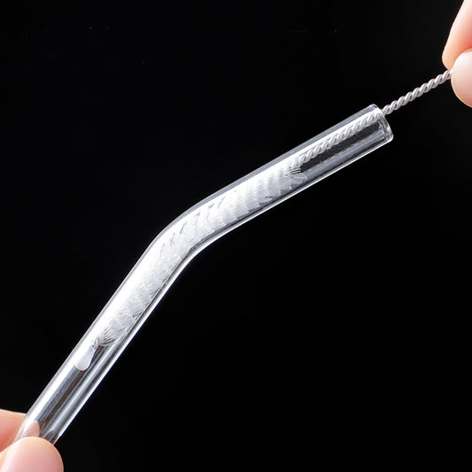 YOGURTCK 2pcs Reusable Clear Bent Glass Drinking Straws, 7.88" x 8MM, with Storage Box and 1 Cleaning Brushes, Perfect for Smoothies, Milkshake, Frozen Drinks, Tea, Juice, Coffee