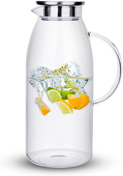 Purefold 100 Ounces Large Glass Pitcher with Lid, Hot/Cold Water Glass Jug
