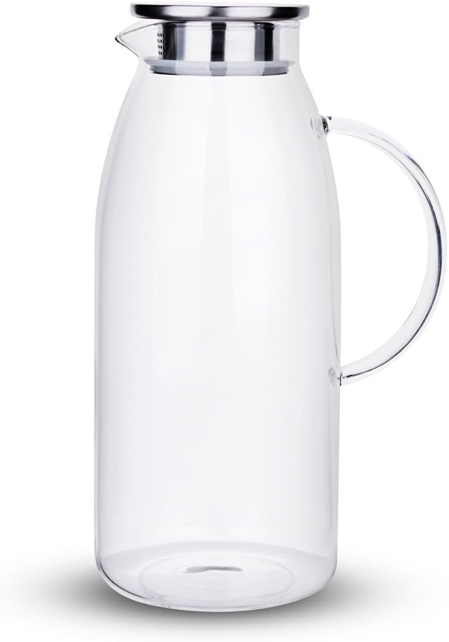 Purefold 100 Ounces Large Glass Pitcher with Lid, Hot/Cold Water Glass Jug