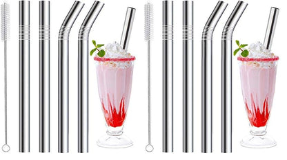 Vinaco 4 Pcs 0.35" Wide Bore Reusable Stainless Steel Metal Smoothie Straws