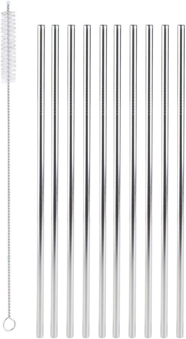 11pcs Stainless Steel Drinking Straws Set with Brush 304 Silver