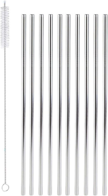 11pcs Stainless Steel Drinking Straws Set with Brush 304 Silver
