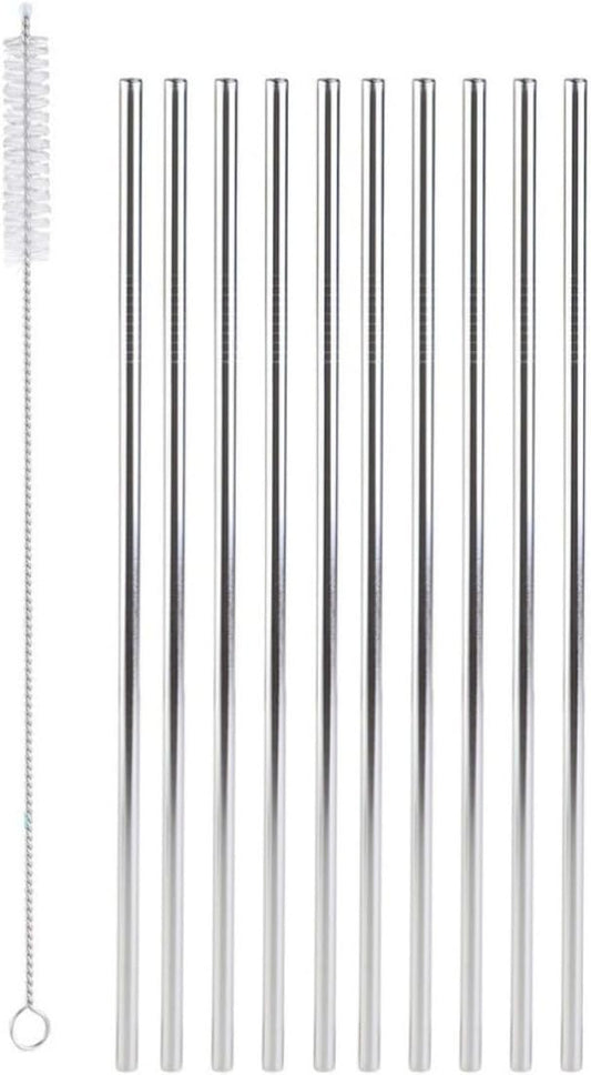 11pcs Stainless Steel Drinking Straws Set with Brush 304 Silver