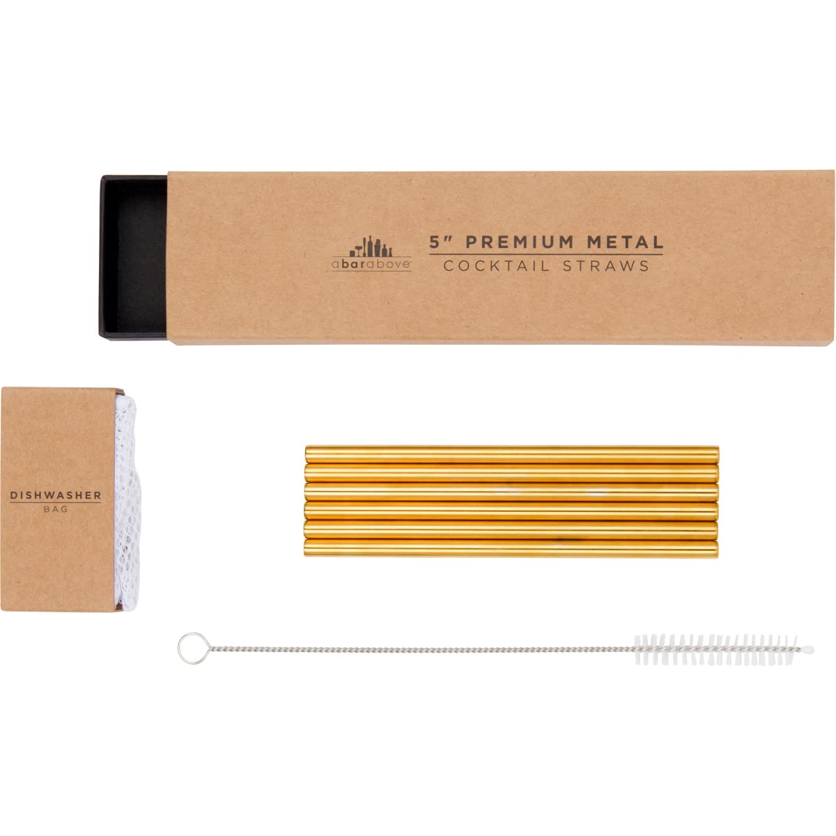 A Bar Above Stainless Steel Straws for Cocktails, 8 Inch Long, 6 Pack