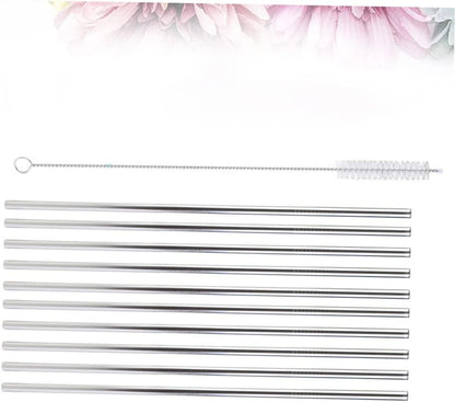 11Pcs Stainless Steel Straight Drinking Straws with Brush Reusable