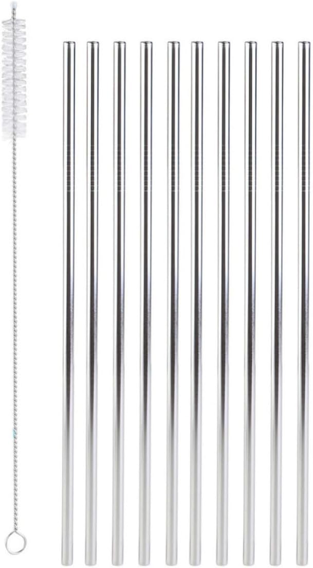 11pcs Stainless Steel Drinking Straws Brush Reusable Straight Set