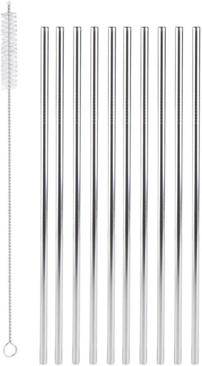 11pcs Stainless Steel Drinking Straws Brush Reusable Straight Set