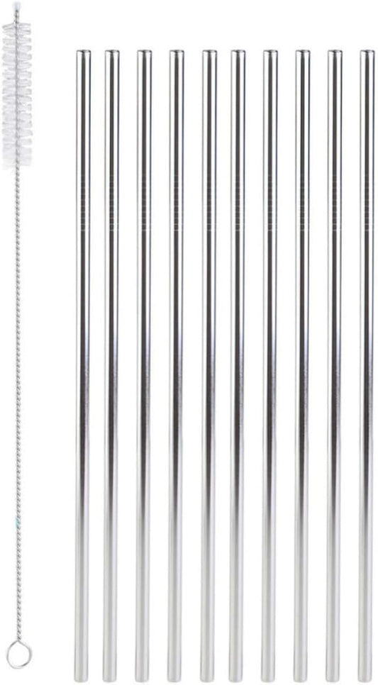 11pcs Stainless Steel Drinking Straws Brush Reusable Straight Set