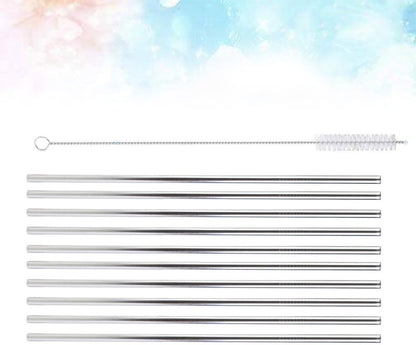 Stainless Steel Straight Drinking Straws Reusable 11pcs