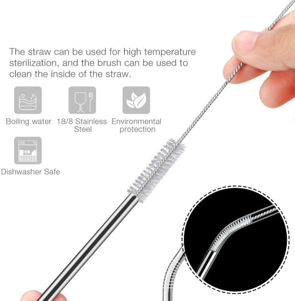 19pcs Reusable Drinking Straw Set with Brush and Bag Stainless Steel