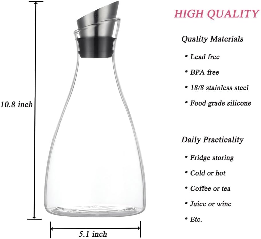 Purefold 50 Oz Borosilicate Glass carafe with Lid 1.5 Liter Glass Pitcher
