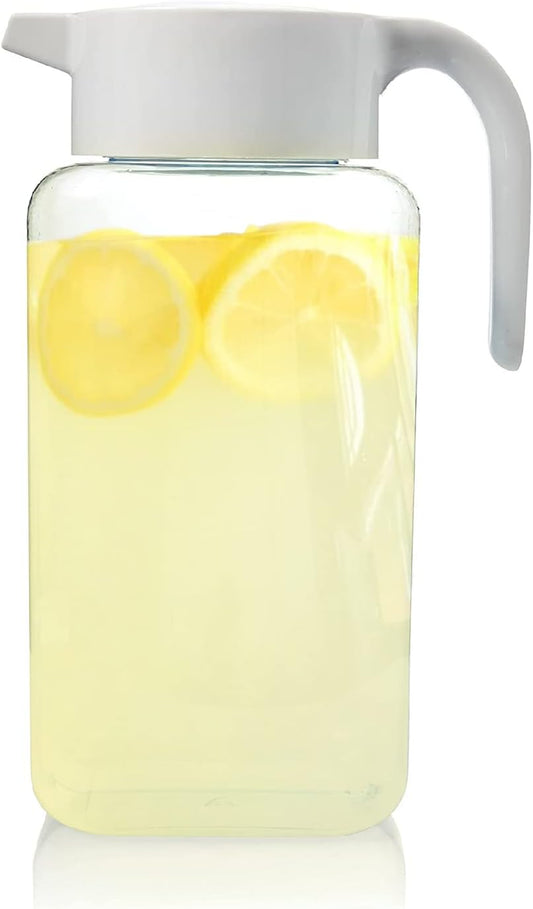 Arrow Home Products 1 Gallon Plastic Pitcher with Lid - Clear Plastic Pitcher for Refrigerator, Fill with Cold Drinks - BPA Free, Space-Saving Rectangular Design - Fill with Lemonade, Milk, Juice