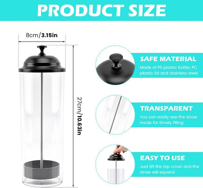 Straw Dispenser Holder for Standard Size Drinking Straws, Clear Plastic Drinking Straw Container with Lid for Kitchen Bar Party Counter, Holds Straws up to 8.5 Inches