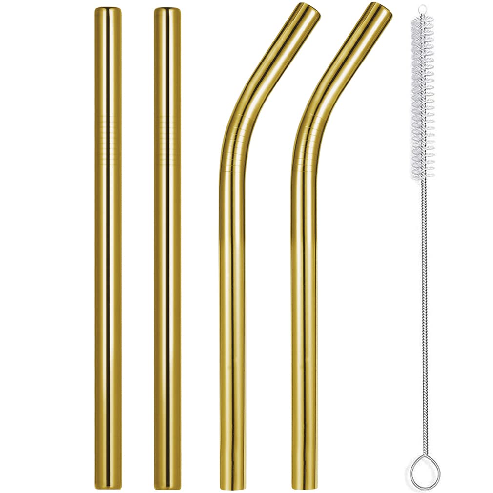 Vinaco 4 Pcs 0.35" Wide Bore Reusable Stainless Steel Metal Smoothie Straws