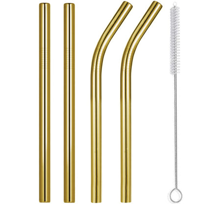 Vinaco 4 Pcs 0.35" Wide Bore Reusable Stainless Steel Metal Smoothie Straws