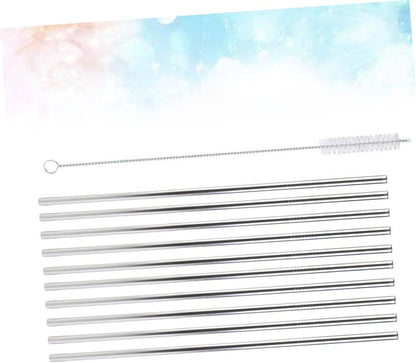 11Pcs Stainless Steel Straight Drinking Straws with Brush Reusable