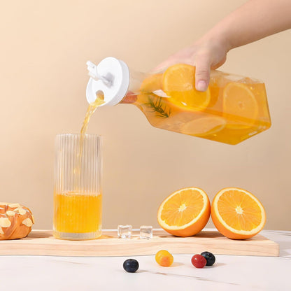 Set Of 2 Plastic Carafe With Lid, 50 Oz Mimosa Bar Supplies, Large Plastic Water Pitcher, Square Base Juice Containers For Party, Milk Container, Beverage Containers For Fridge- HAND WASH ONLY