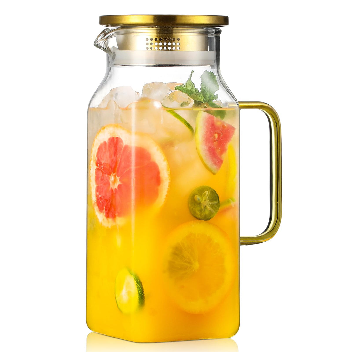 2 Quart (2 Liter 68 oz) Square Glass Pitcher with Lid and Spout, Water Pitchers with Handle for Fridge, Borosilicate Glass Carafe for Hot/Cold Drink, Large Jug for Iced Tea, Coffee,Juice,Milk,Beverage