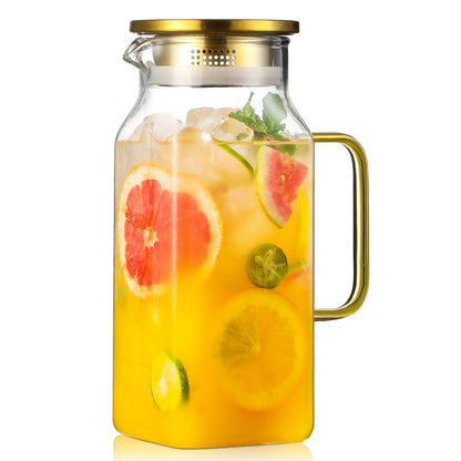 2 Quart (2 Liter 68 oz) Square Glass Pitcher with Lid and Spout, Water Pitchers with Handle for Fridge, Borosilicate Glass Carafe for Hot/Cold Drink, Large Jug for Iced Tea, Coffee,Juice,Milk,Beverage