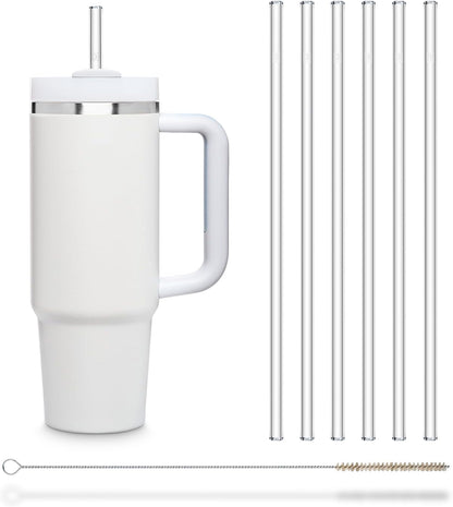 Halm Glass Straws - 6x 11 inch Long Replacement for Stanley Cup 30 OZ Bottles + Plastic Free Cleaning Brush - Dishwasher Safe - Sustainable, Water Bottles